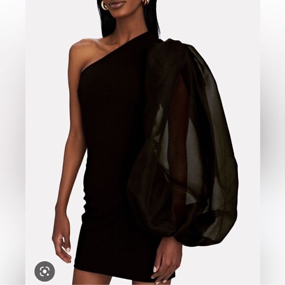 New Solace London Iona Black One Sleeve Mini Dress Size 4 - Picture 12 of 16